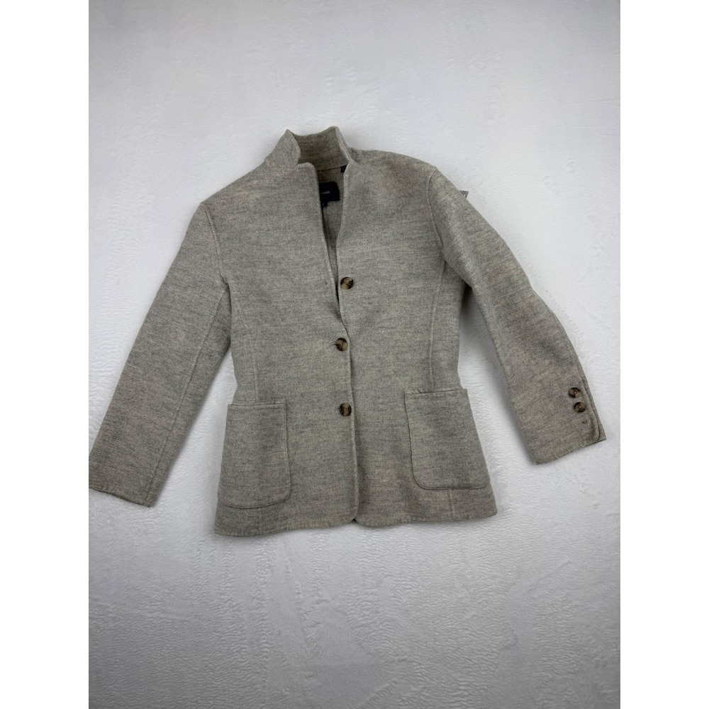 Faconnable Womens Gray Boiled Wool Blazer High Neck Jacket Size 8